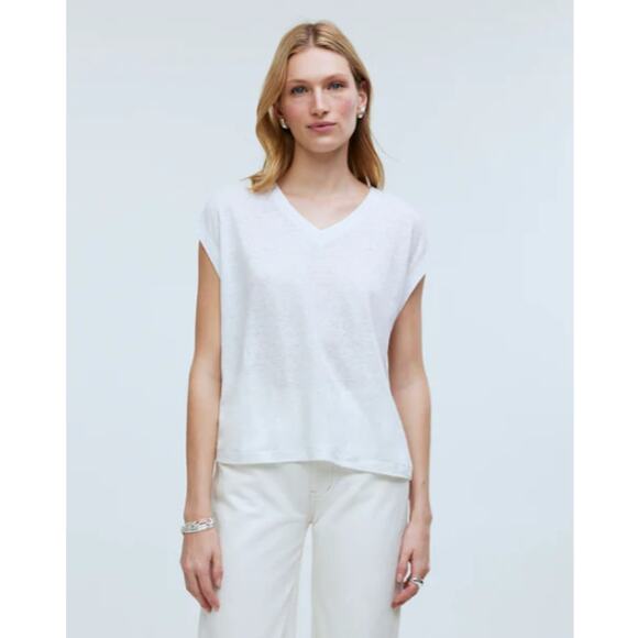 Madewell Eyelet White Relaxed V-Neck Tee Size Small - Picture 1 of 11